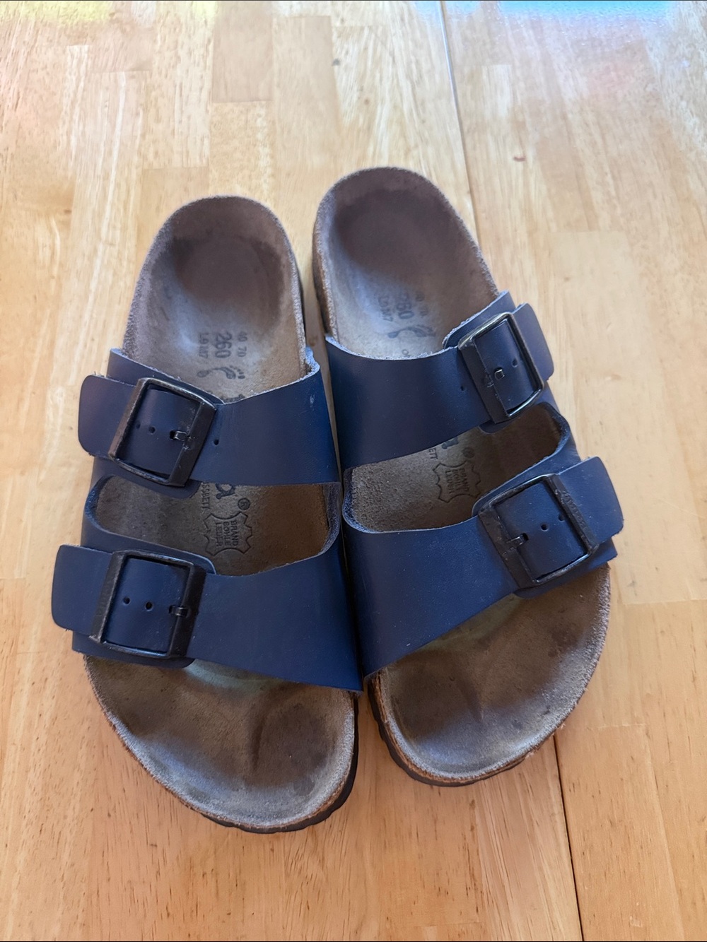 Birkenstock womens Navy Two-Strap Adjustable Buckle Sandals